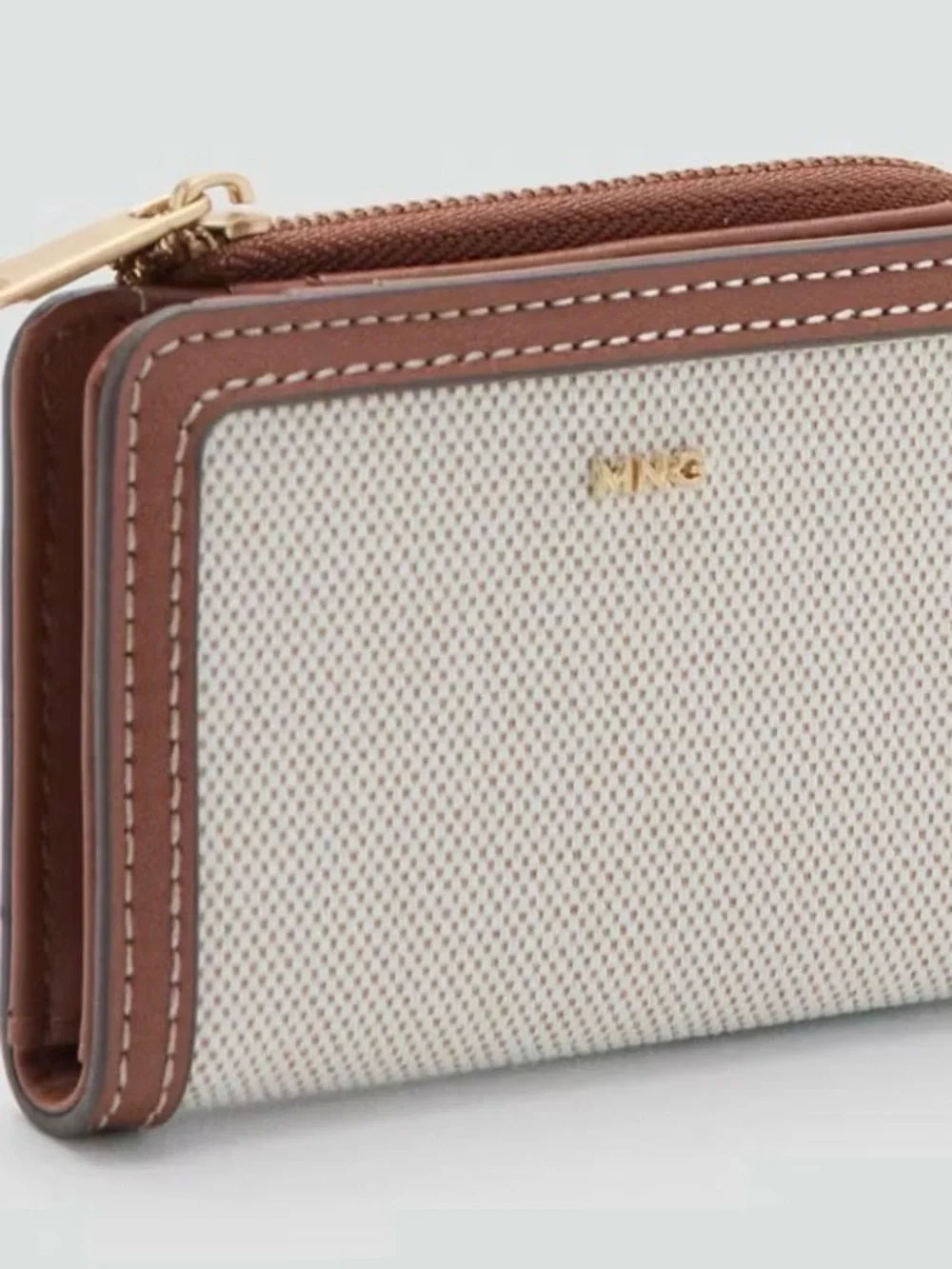 Mango Brown Bi-Fold Zip Wallet with Gold Hardware